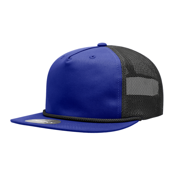Decky-6041-5 Panel High Profile Relaxed Cotton Blend Trucker w/Rope - Royal/Black
