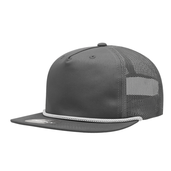 Decky-6041-5 Panel High Profile Relaxed Cotton Blend Trucker w/Rope - Charcoal/White