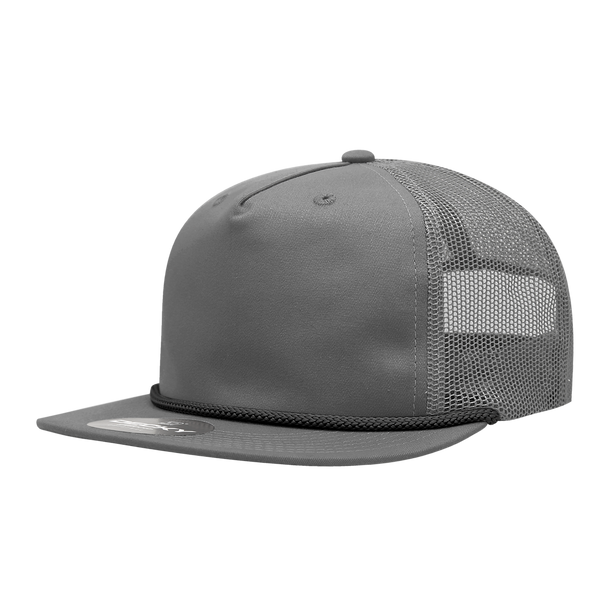 Decky-6041-5 Panel High Profile Relaxed Cotton Blend Trucker w/Rope - Black/L Grey