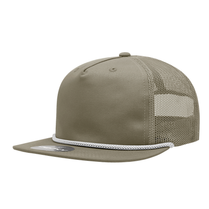 Decky-6041-5 Panel High Profile Relaxed Cotton Blend Trucker w/Rope