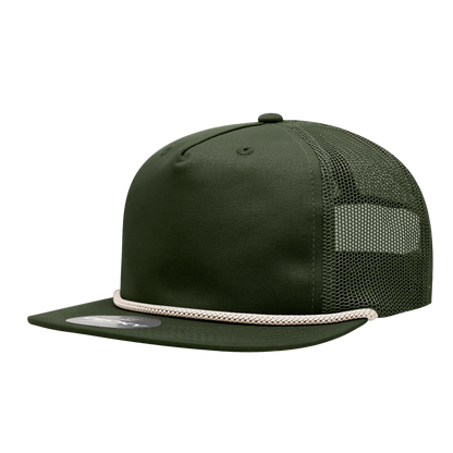Decky-6041-5 Panel High Profile Relaxed Cotton Blend Trucker w/Rope