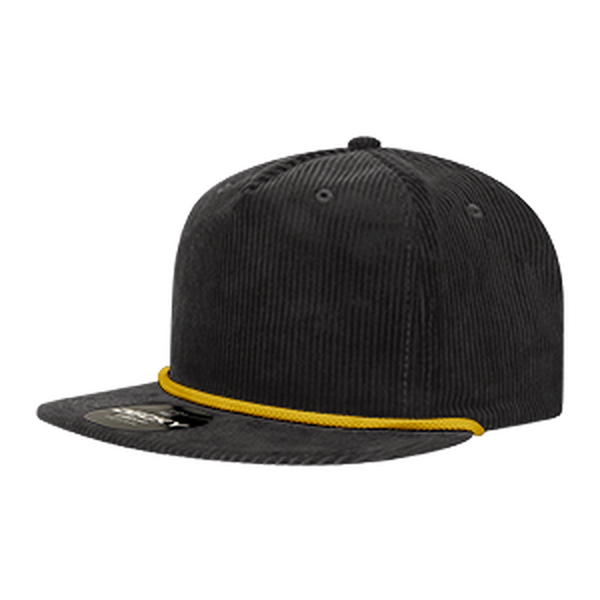 Decky 5 Panel High Profile Relaxed Corduroy Rope Hat – 6043 - Black/Gold