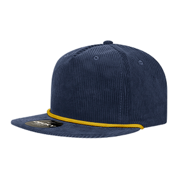 Decky 5 Panel High Profile Relaxed Corduroy Rope Hat – 6043 - Navy/Gold