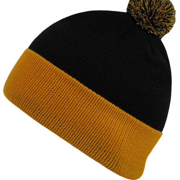 Decky-687-Athletic Pom Pom Beanie - Black/Gold