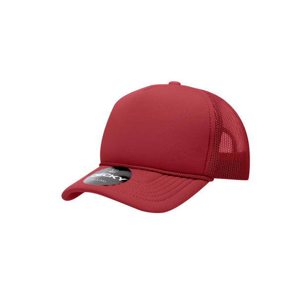 Decky-7010-Youth 5 Panel Mid Profile Structured Foam Trucker - Cardinal