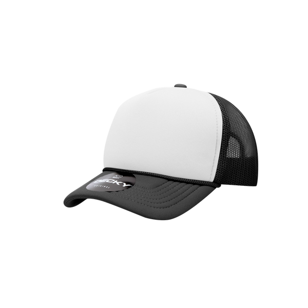 Decky-7010-Youth 5 Panel Mid Profile Structured Foam Trucker - Black/White/Black