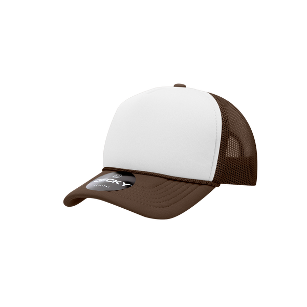Decky-7010-Youth 5 Panel Mid Profile Structured Foam Trucker - Brown/White/Brown