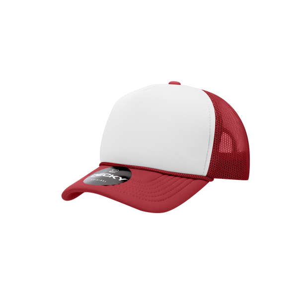 Decky-7010-Youth 5 Panel Mid Profile Structured Foam Trucker - Cardinal/White/Cardianl