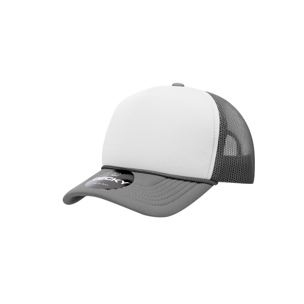 Decky-7010-Youth 5 Panel Mid Profile Structured Foam Trucker - Charcaol/White/Charcoal