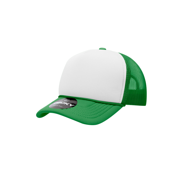 Decky-7010-Youth 5 Panel Mid Profile Structured Foam Trucker - Kelly/White/Kelly
