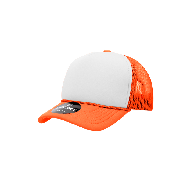 Decky-7010-Youth 5 Panel Mid Profile Structured Foam Trucker - Orange/White/Orange