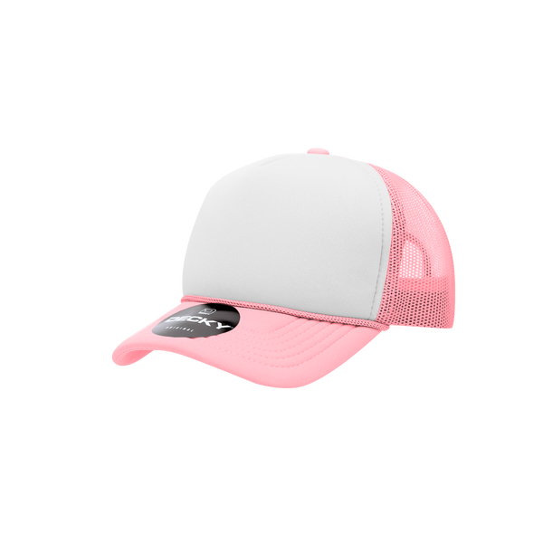 Decky-7010-Youth 5 Panel Mid Profile Structured Foam Trucker - Pink/White/Pink