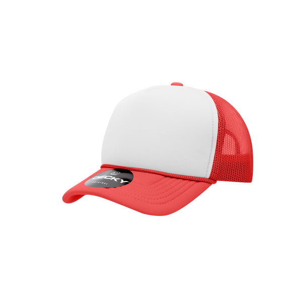 Decky-7010-Youth 5 Panel Mid Profile Structured Foam Trucker - Red/White/Red