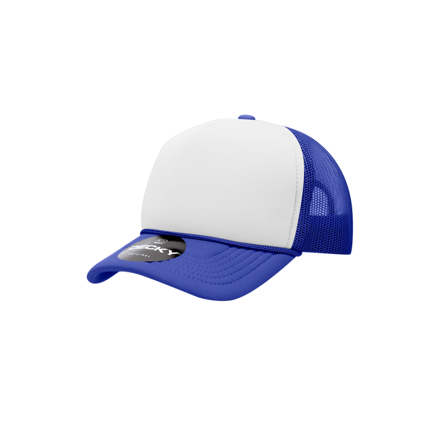Decky-7010-Youth 5 Panel Mid Profile Structured Foam Trucker - Royal/White/Royal