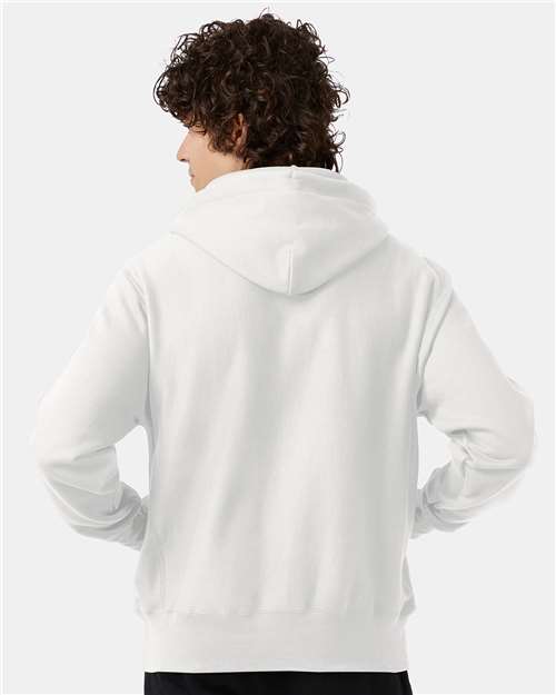 Champion S101 Unisex Reverse Weave® Hooded Sweatshirt - White - OnModelBack