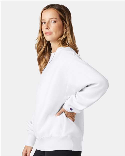 Champion S149 Unisex Reverse Weave® Crewneck Sweatshirt - White - OnModelSide