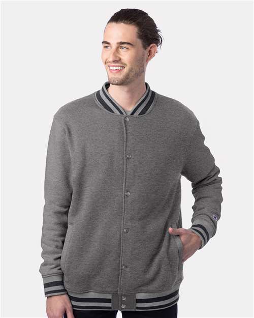 Champion CO100 Unisex Bomber Jacket - Oxford Grey/ Charcoal Heather - OnModelFront