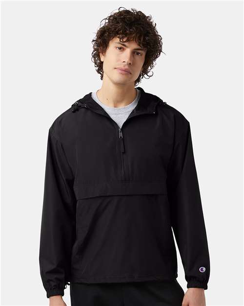 Champion CO200 Unisex Packable Anorak Jacket - Black - OnModelFront