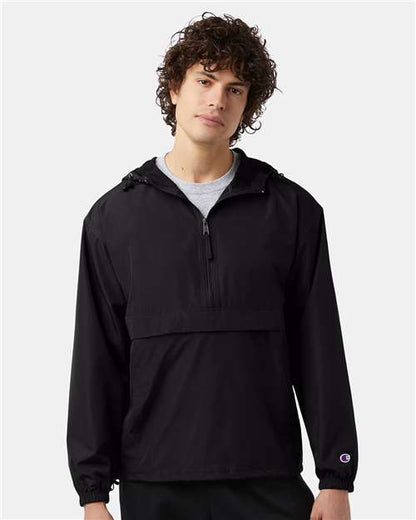 Champion CO200 Unisex Packable Anorak Jacket - Black - OnModelFront