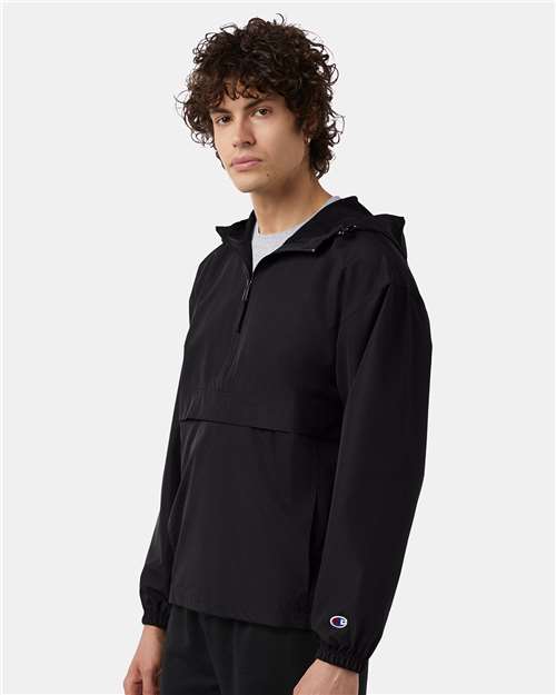 Champion CO200 Unisex Packable Anorak Jacket - Black - OnModelSide