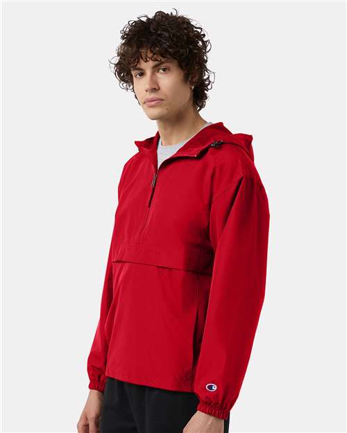 Champion CO200 Unisex Packable Anorak Jacket - Scarlet - OnModelSide