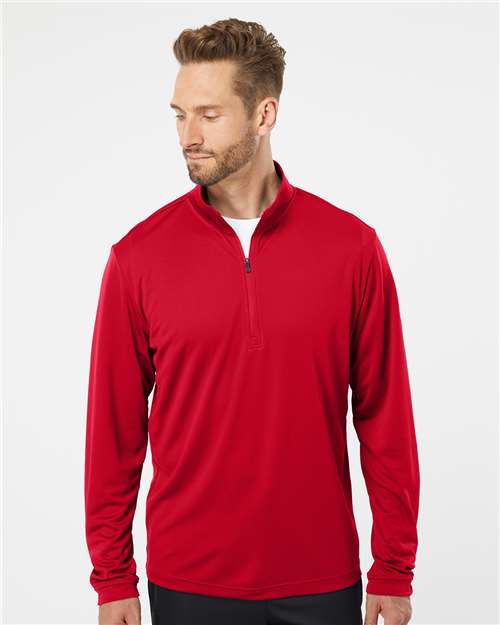 adidas A401 Men's Ultimate365 Lightweight Quarter-Zip Pullover - Power Red - OnModelFront