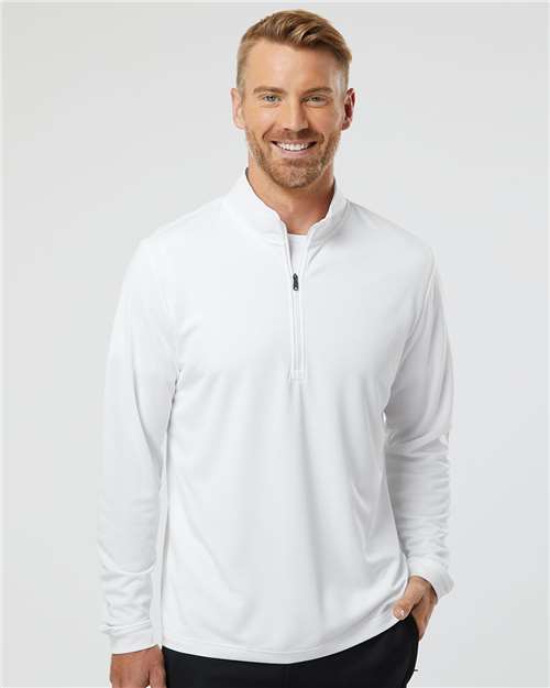 adidas A401 Men's Ultimate365 Lightweight Quarter-Zip Pullover - White - OnModelFront