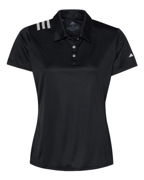 adidas A325 Women's 3-Stripes Shoulder Polo - Black/ White - Front