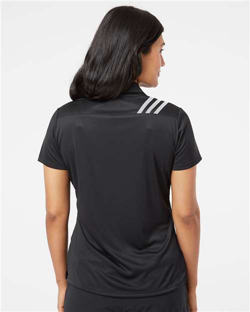 adidas A325 Women's 3-Stripes Shoulder Polo - Black/ White - OnModelBack