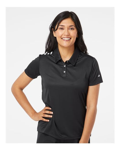 adidas A325 Women's 3-Stripes Shoulder Polo - Black/ White - OnModelFront