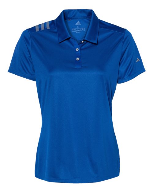 adidas A325 Women's 3-Stripes Shoulder Polo - Collegiate Royal/ Grey Three - Front
