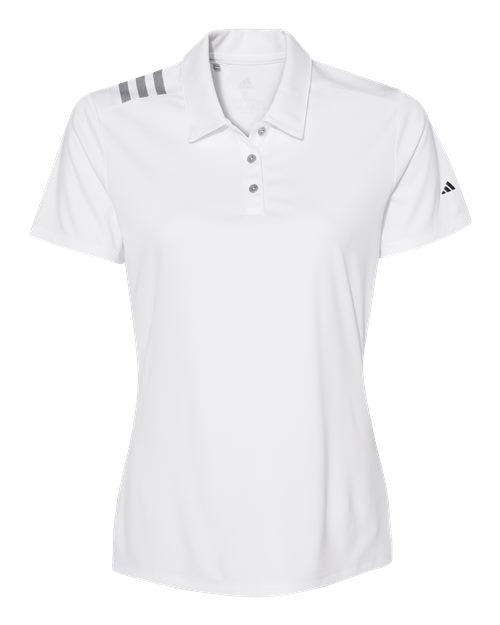 adidas A325 Women's 3-Stripes Shoulder Polo - White/ Black - Front