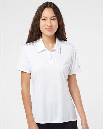 adidas A325 Women's 3-Stripes Shoulder Polo - White/ Black - OnModelFront