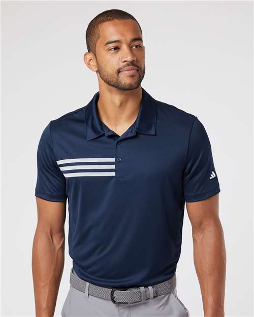 adidas A324 Men's 3-Stripes Chest Polo - Collegiate Navy/ White - OnModelFront