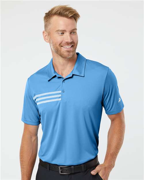 adidas A324 Men's 3-Stripes Chest Polo - Lucky Blue/ White - OnModelFront