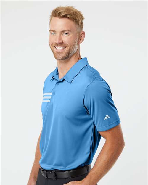 adidas A324 Men's 3-Stripes Chest Polo - Lucky Blue/ White - OnModelSide