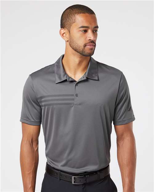 adidas A324 Men's 3-Stripes Chest Polo - Grey Five/ Black - OnModelFront