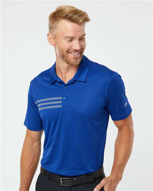 adidas A324 Men's 3-Stripes Chest Polo - Collegiate Royal/ Grey Three - OnModelFront
