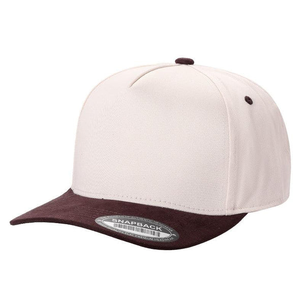 TCS - Premium 5-Panel Snapback Cap with Suede Bill - TAN/BROWN