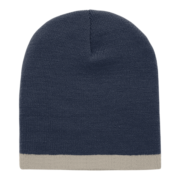 Acrylic/Polyester Striped Short Beanie – Decky 8007 - Navy/Khaki