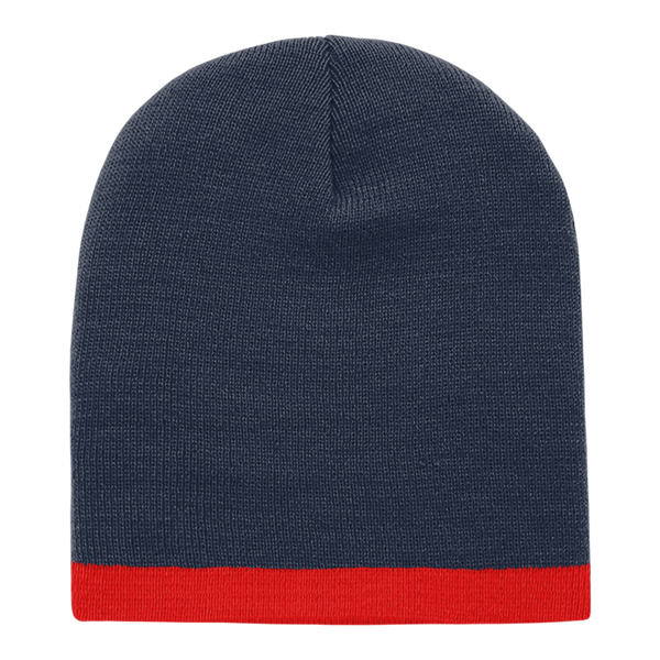 Acrylic/Polyester Striped Short Beanie – Decky 8007 - Navy/Red