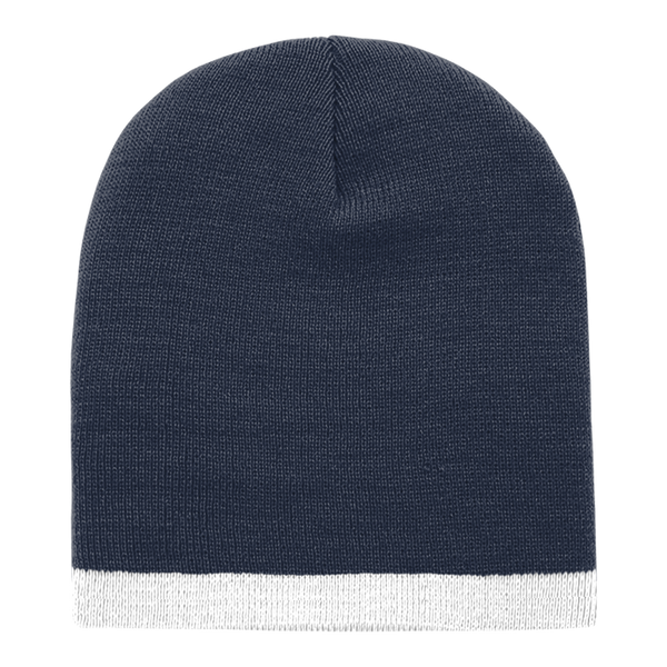 Acrylic/Polyester Striped Short Beanie – Decky 8007 - Navy/White