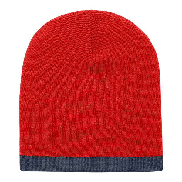Acrylic/Polyester Striped Short Beanie – Decky 8007 - Red/Navy