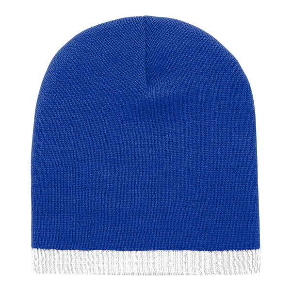 Acrylic/Polyester Striped Short Beanie – Decky 8007 - Royal/White