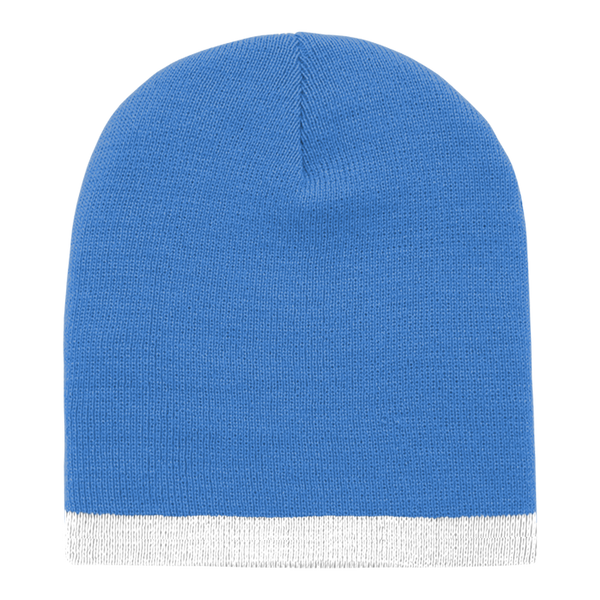 Acrylic/Polyester Striped Short Beanie – Decky 8007 - Sky/White