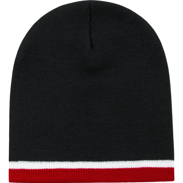 Decky-8015-Double Striped Beanie - BLKWHTRED