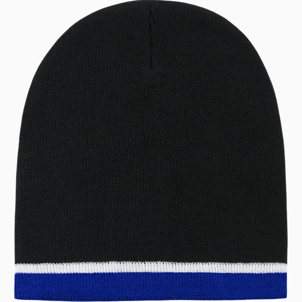 Decky-8015-Double Striped Beanie - BLKWHTRYL