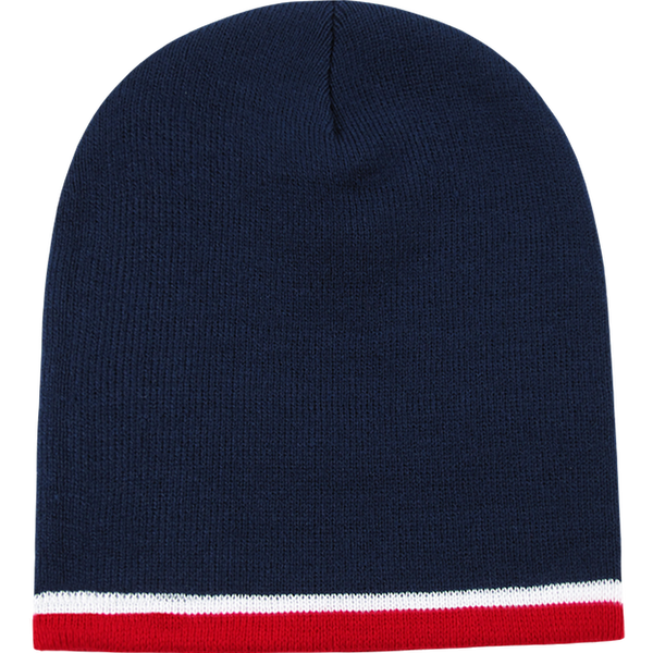 Decky-8015-Double Striped Beanie - NVYWHTRED