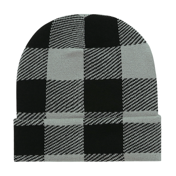 Decky-8027-Long Plaid Beanie - BLACK