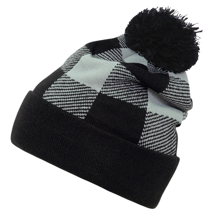 Decky-8028-Plaid Pom Beanie